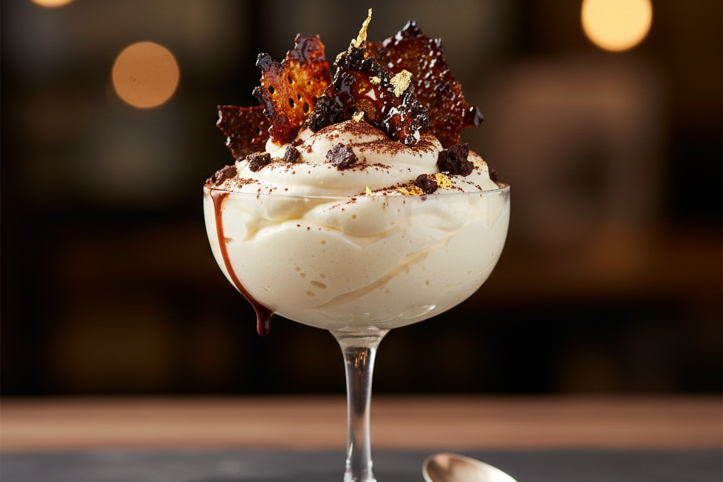 Hvit sjokolademousse med brent sjokolade