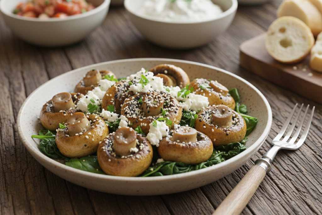 Ovnsbakt aromasopp med spinat, sesam og fetaost