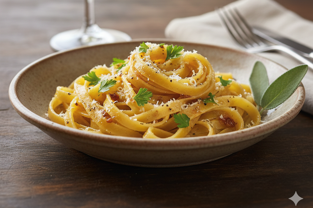 Tagliatelle med brunet smør